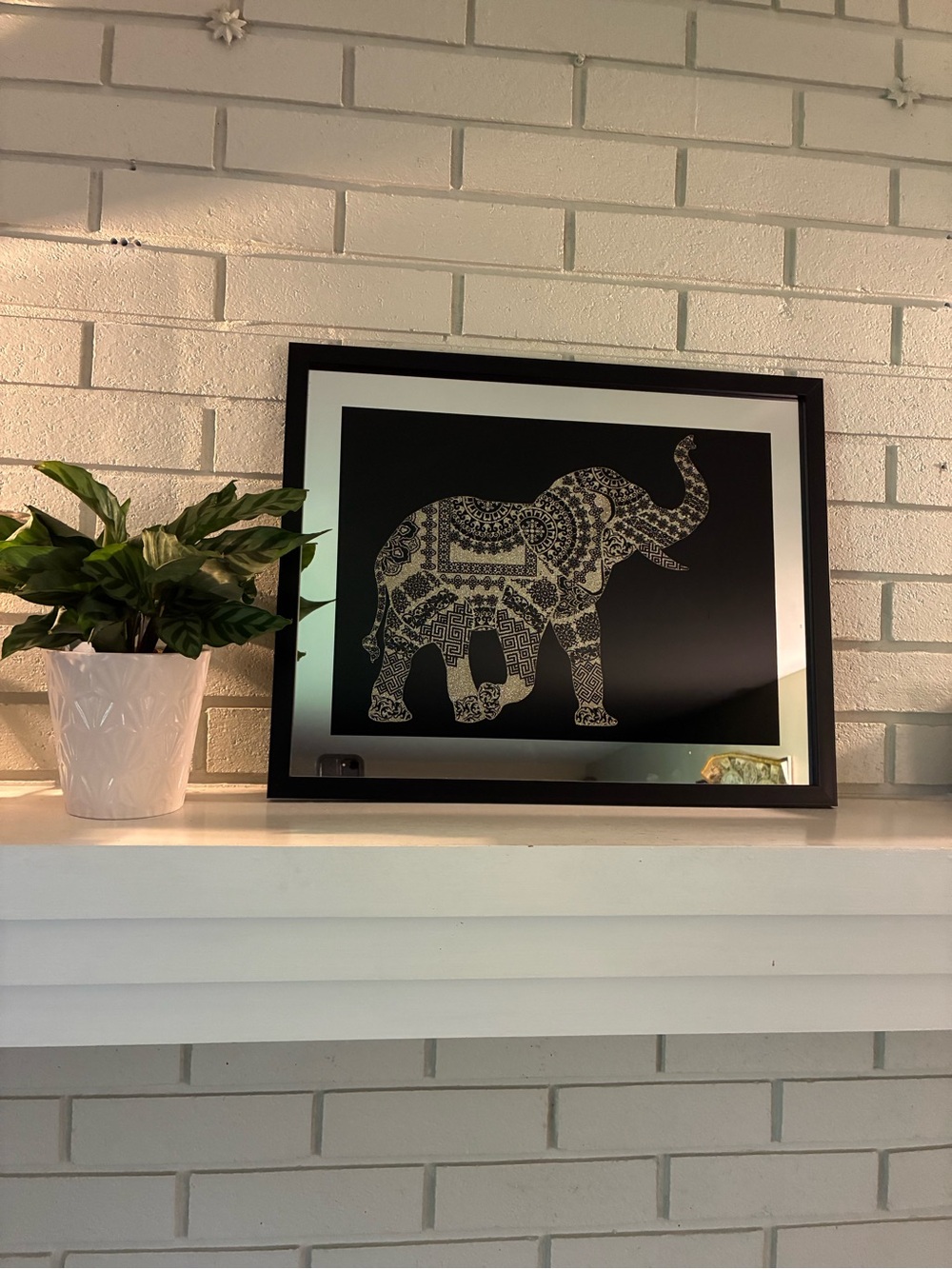 Boho Elephant Wall Art Mirror Framed Decor
